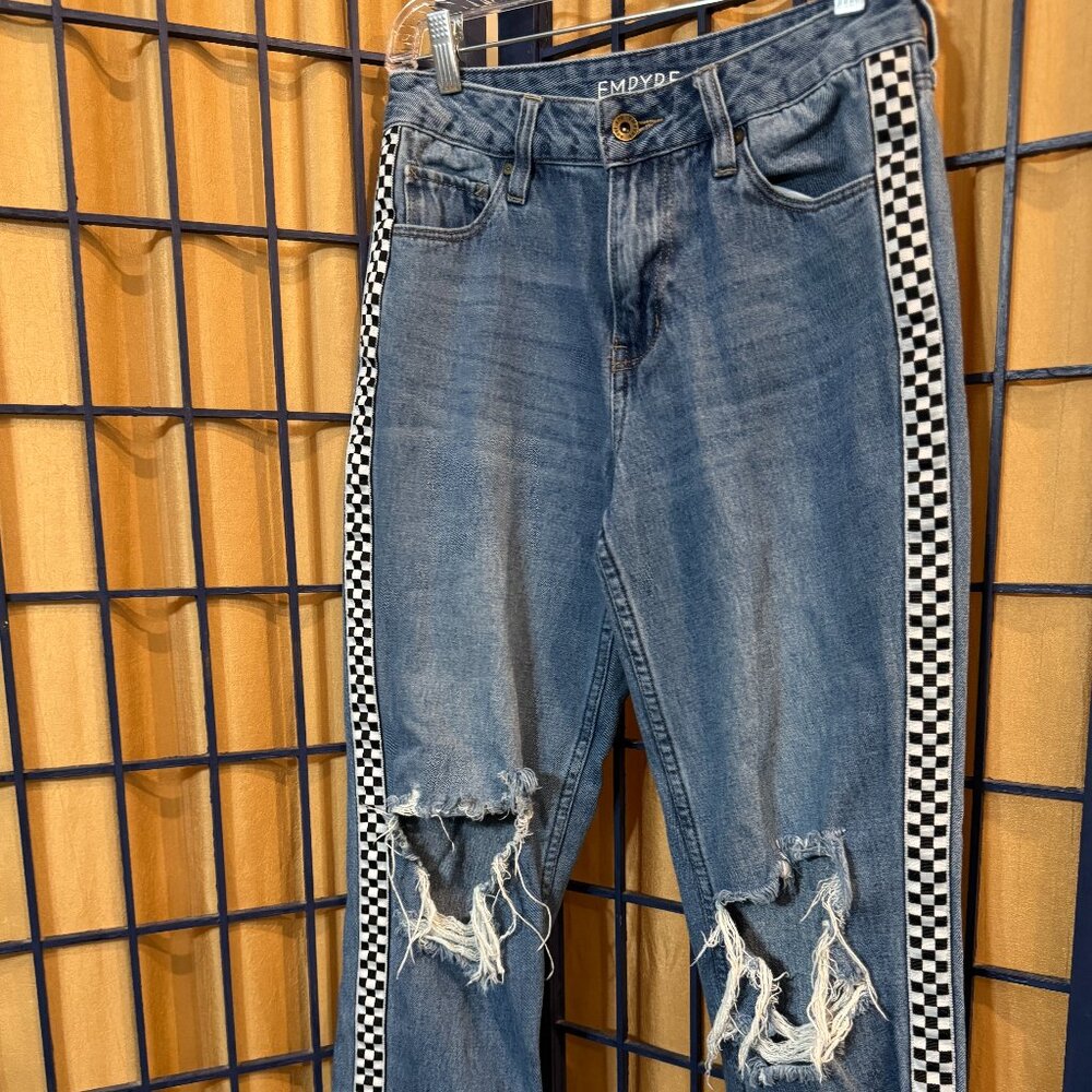 Empyre Eileen Mom Jeans Checker Stripe Distressed Y2K Size 3